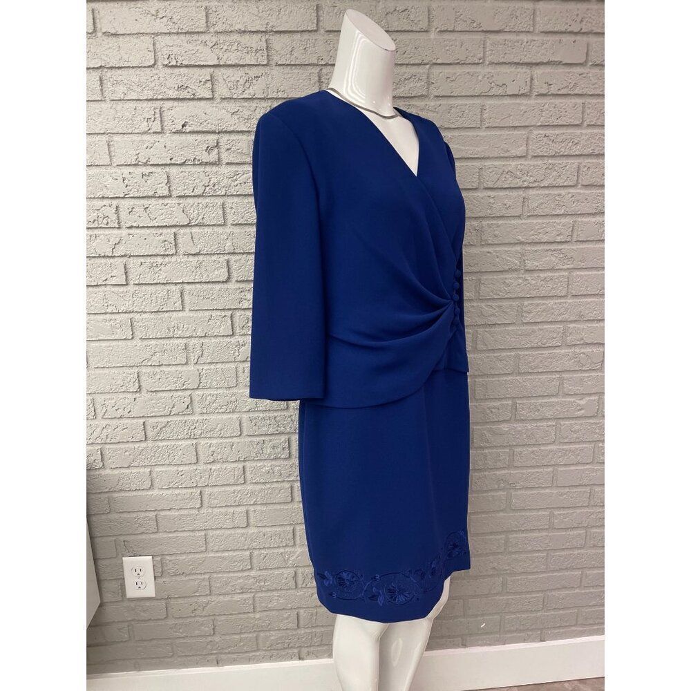Donna Morgan Women Petite Blue Embroidered Hem Dress Size 10P - Picture 2 of 10
